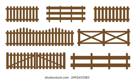 Wooden fence on white background. Decorative fence section. Stable fence. Vector Stock. EPS 10.