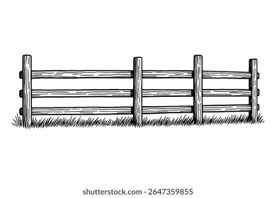 Cerca de madeira contorno ilustração vetor gráfico fazenda Barreira Rural