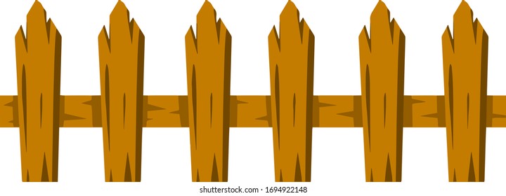 Wooden fence. Rural barrier. Element of village and the ranch. Wall of plank and board. Rustic cartoon flat element