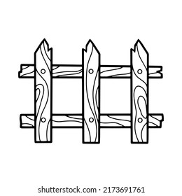 Wooden fence section, monochrome vector illustration in cartoon style on white background