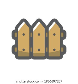 Wooden Fence section Vector icon Cartoon illustration.