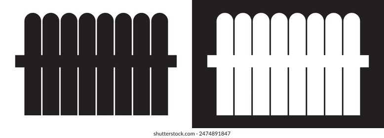 Wooden fence. Simple silhouette design isolated on white and black background. EPS 10