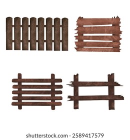 Wooden Fence Textured Illustration Clip Art Collection