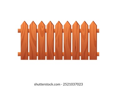 Wooden fence vector flat illustration. Cartoon backyard border from lumber boards isolated on white. Wooden picket, brown garden barrier with timber parallel planks