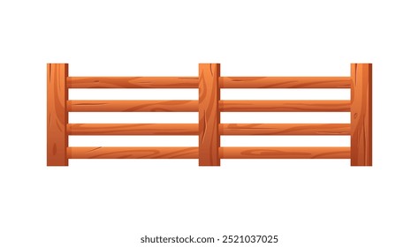 Wooden fence vector flat illustration. Wooden brown farm garden barrier with timber parallel planks. Cartoon backyard border from horizontal lumber boards isolated on white