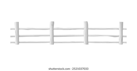 Wooden fence vector flat illustration. Wooden white rural garden barrier with timber parallel planks. Cartoon backyard border from horizontal lumber boards isolated. Farm railing