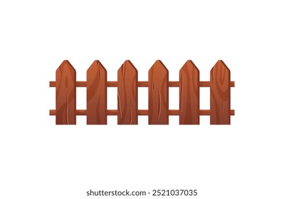 Wooden fence vector flat illustration. Wooden picket, farm garden barrier with timber parallel planks. Cartoon backyard border from brown lumber boards isolated on white background