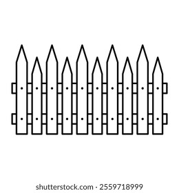 Wooden Fence Vector Illustration. The fence features evenly spaced vertical slats with pointed tops and two horizontal support beams running across the back.