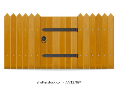 wooden fence with wicket door vector illustration isolated on white background