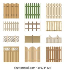 Wooden fences. Set of vector elements.