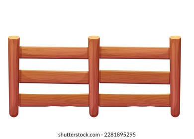 Wooden fencing on farm, ranch, garden isolated country timber fence in cartoon style isolated on white background. Hardwood slats, farming picket. Rural home protection, barrier of timber panels