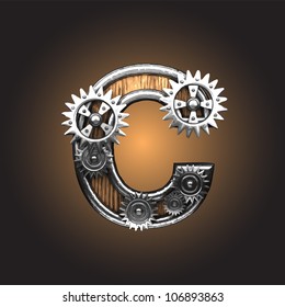 wooden figure with gears made in vector