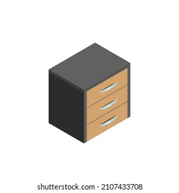 Wooden file cabinet isometric flat illustration