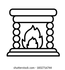 wooden fireplace icon over white background, line style, vector illustration