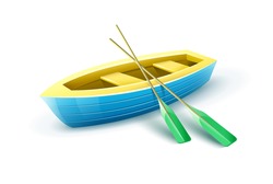 Barco De Pescadores De Madera De Remo Para La Pesca O Kayak, Deportes Extremos E Ilustración Vectorial De Entretenimiento. Icono Del Equipo De La Embarcación De Pesca