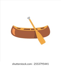 Wooden fishing canoe with paddle. Canoe illustration and vector design, creative canoe boat isolated on white background.  