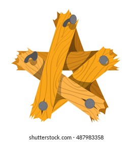 Wooden five pointed star of the broken boards.