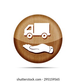 wooden flat hand presenting delivery truck icon