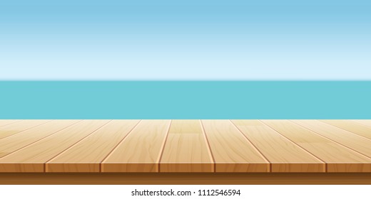 Wooden floor with Beach background