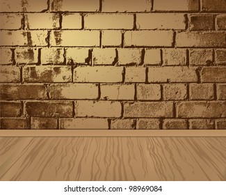 Wooden floor with the brick wall