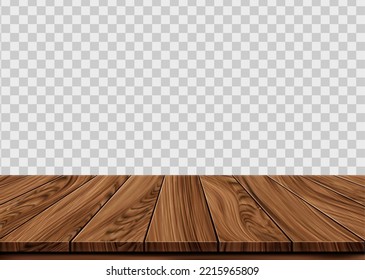 Wooden floor or desk board with transparent background. House plank tabletop backdrop, apartment wood floor realistic vector texture or background. Hardwood desk, natural flooring or parquet wallpaper