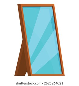 Wooden floor mirror reflecting blue sky standing on white background