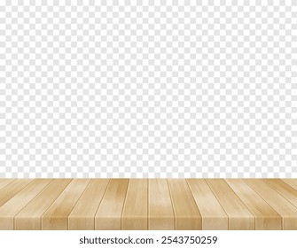 Vista de perspectiva de la superficie del piso de madera. Suelo de tablón marrón claro realista de Vector aislado sobre fondo transparente. Plantilla interior 3D. Tablero de madera superior, parquet, tablero de madera para la maqueta, diseño.