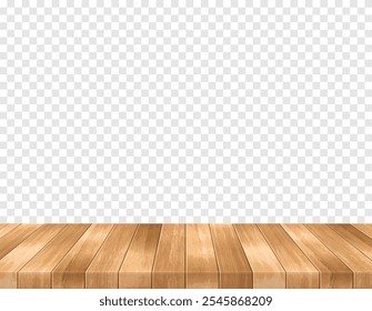 Vista de perspectiva de la superficie del piso de madera. Suelo de tablón marrón natural realista de Vector aislado sobre fondo transparente. Plantilla interior 3D. Tablero de madera superior, parquet, tablero de madera para el diseño de la maqueta