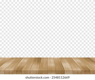 Vista de perspectiva de la superficie del piso de madera. Suelo de tablón marrón realista de Vector aislado sobre fondo transparente. Plantilla interior 3D. Tablero de madera superior, parquet, tablero de madera para la maqueta, diseño.