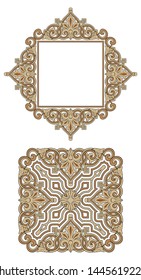 Wooden floral ornament, frame and square