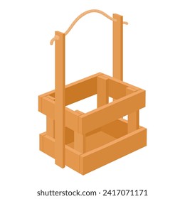 Wooden flower box. Decorative package box, small wooden box with handle flat vector illustration. Slatted flower box