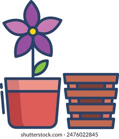 wooden flower linear color vector illustration