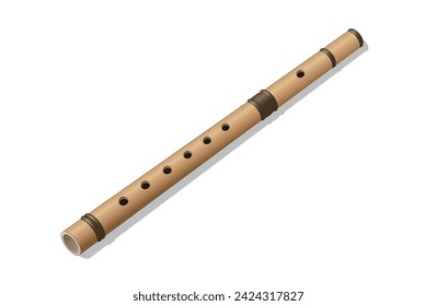 Wooden Flute, Bamboo Flute, realistic vector illustration isolated, eps