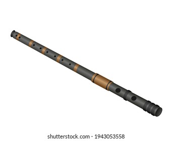 A wooden flute with a black color in the form of a tube with holes