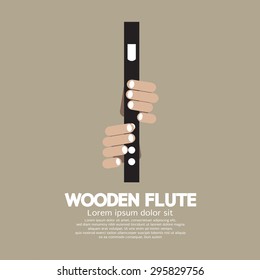 Wooden Flute With Hands Vector Illustration