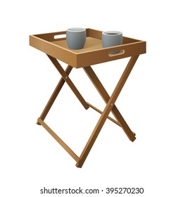wooden folding butler tray tea table with grey cups