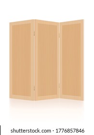 Wooden Folding Screen Room Divider,, Partition - Modern Foldable Mobile Partition With Three-panels,  Interior Furniture Isolated Vector Illustration On White Background.
