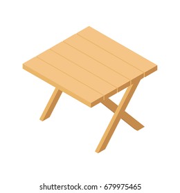 wooden folding square table in the isometric.vector illustration  isolated from background.table Could be used indoors or outdoors