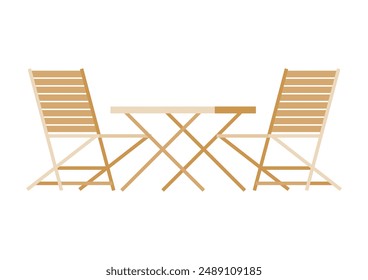 Wooden folding table and chairs. Comfortable lightweight portable garden furniture for terrace, patio, outdoors. Subject, isolated object