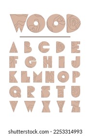 Wooden font letter elements set from A to Z Vector illustration in a minimalistic style