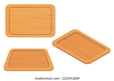 Wooden food trays.Trays for carrying food and serving in fast food establishments and cafeterias.Vector illustration.