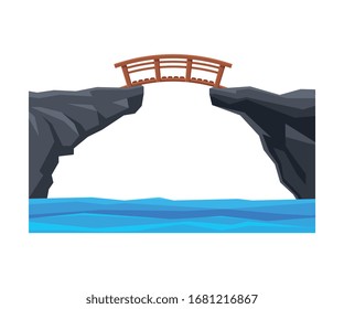 Wooden Footbridge, Architectural Design Element, Bridge Construction Flat Vector Illustration