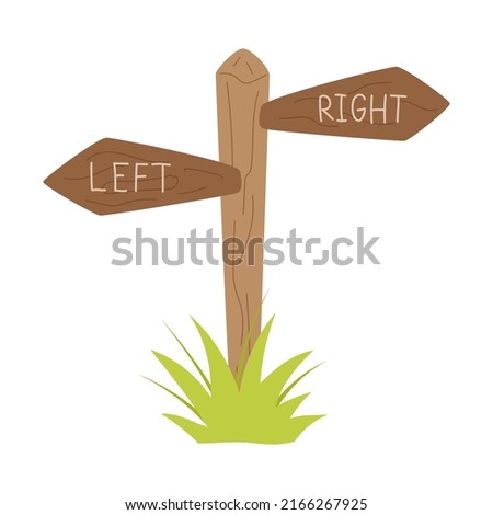 A wooden forest signboard, signposts, guideposts with a pointer - left and right. Shows the direction. The path pointer. Flat vector illustration isolated on a white background.
