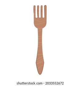 
Wooden  fork  on white background. Vector flat illustration. Zero waste eco bamboo wooden fork.