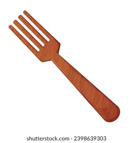 Dessin de bande dessinée en fourche en bois, soupe à texture, culture traditionnelle, ustensile de cuisine isolé sur fond blanc. 