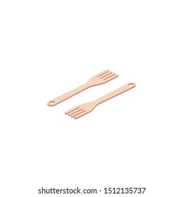 Wooden fork vector 3d isometric, color web icons set, new flat style. Creative illustration design, idea for infographics.