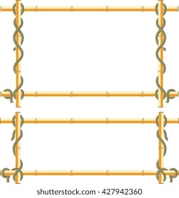Wooden frame of bamboo sticks swathed in rope.