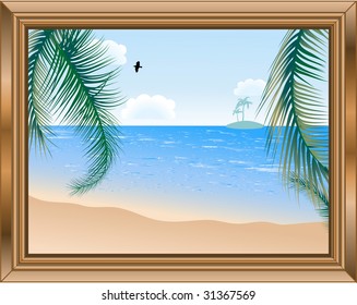 Wooden frame with beautiful beach