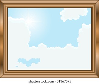 Wooden frame with blue sky