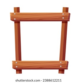 Wooden frame border from planks with nails. Wood board, brown old planks and panels with splits, game ui design